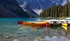 Canoes on a lake in Canada